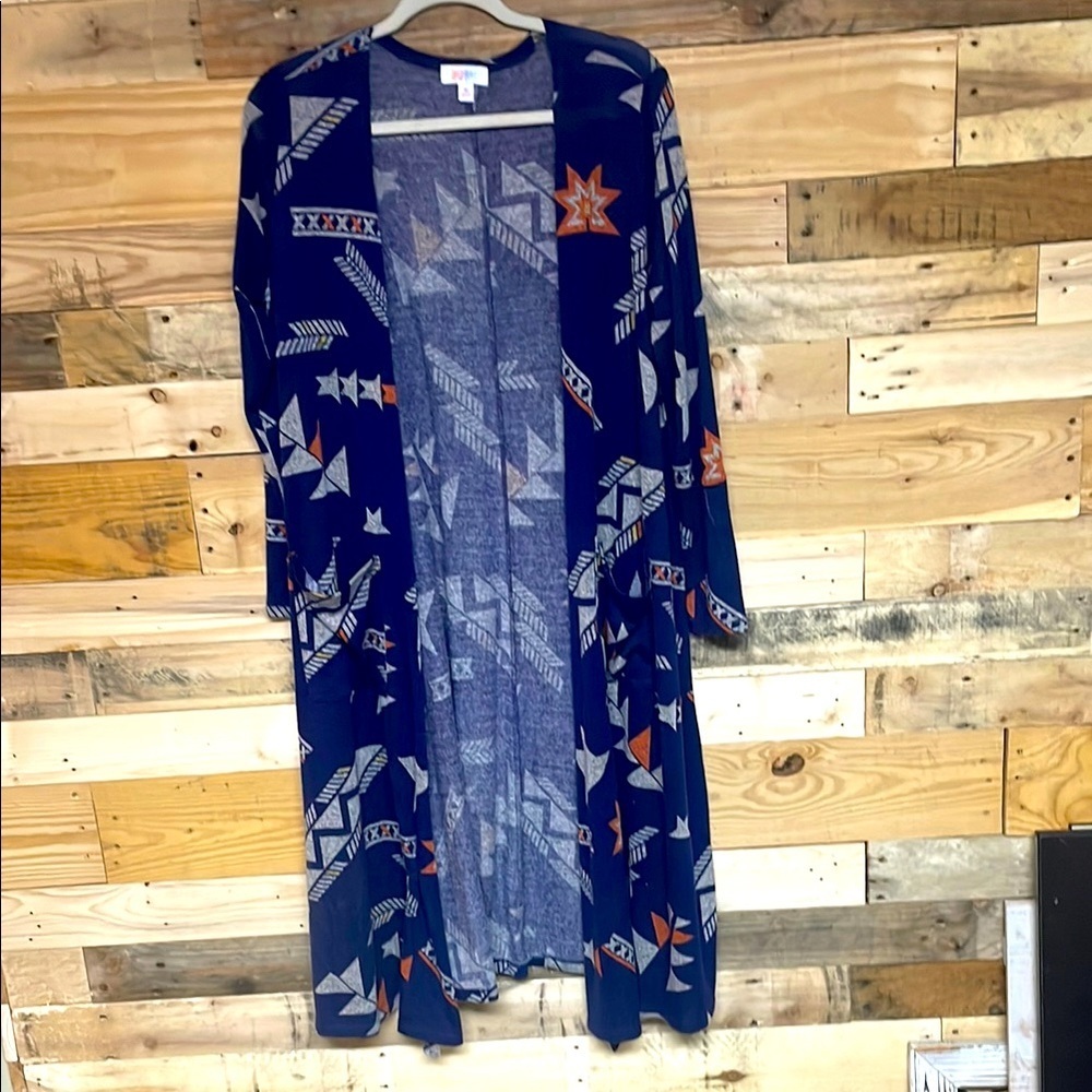 LuLaRoe size Med Blue with Multicolor Aztec Print Long Sleeve Cardigan Sweater